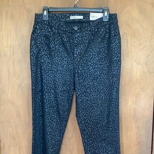 Nine West skinny mid rise black leopard animal print jean size 10